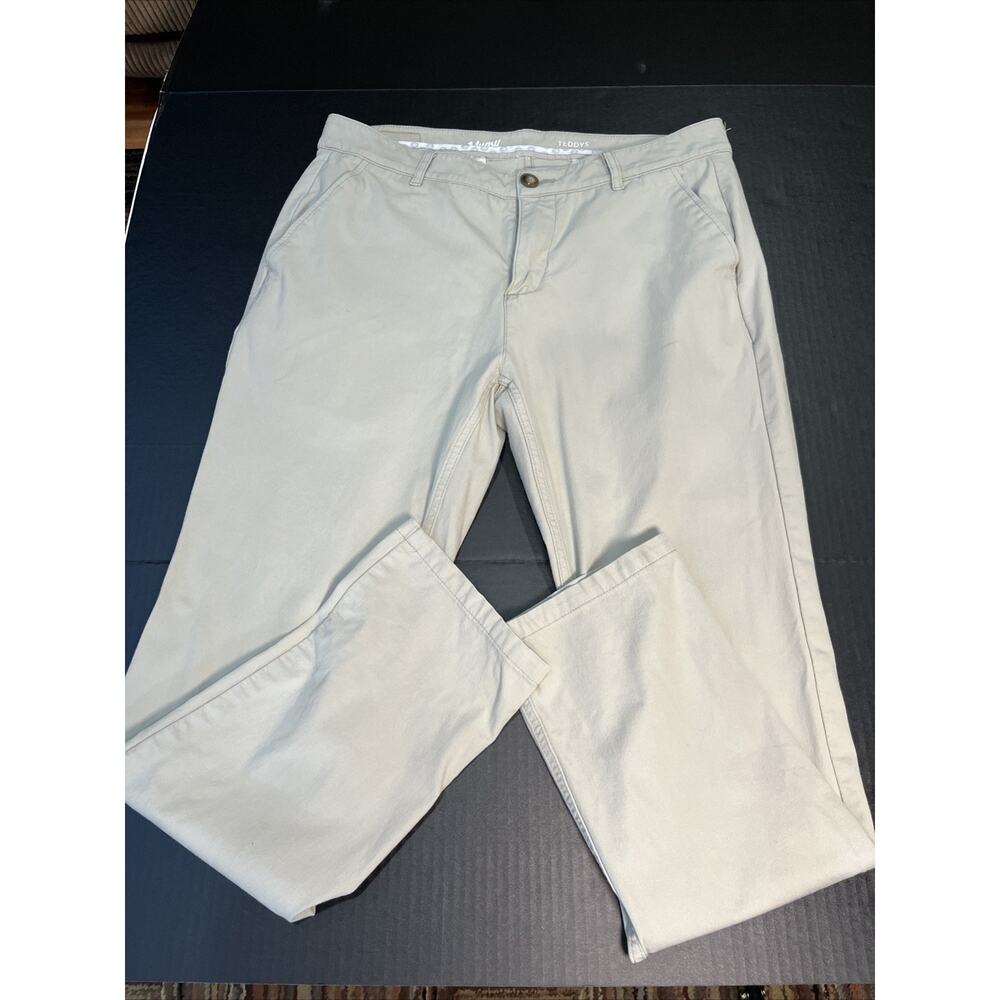 Mugsy Teddys Chino Pants Mens 36x32 Khaki Stretch K6PNLK Slim - minor stain